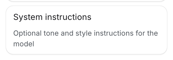 구글 AI 스튜디오 System instructions 항목. 아무것도 입력되지 않아 안내 문구만 보인다